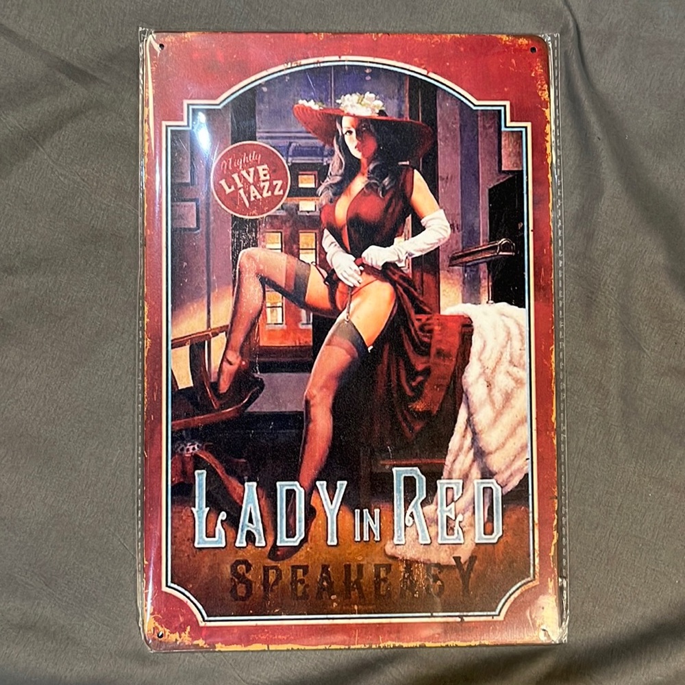 Lady In Red Greg Hildebrandt Pin Up Speakeasy | 8” x 12” Metal Sign